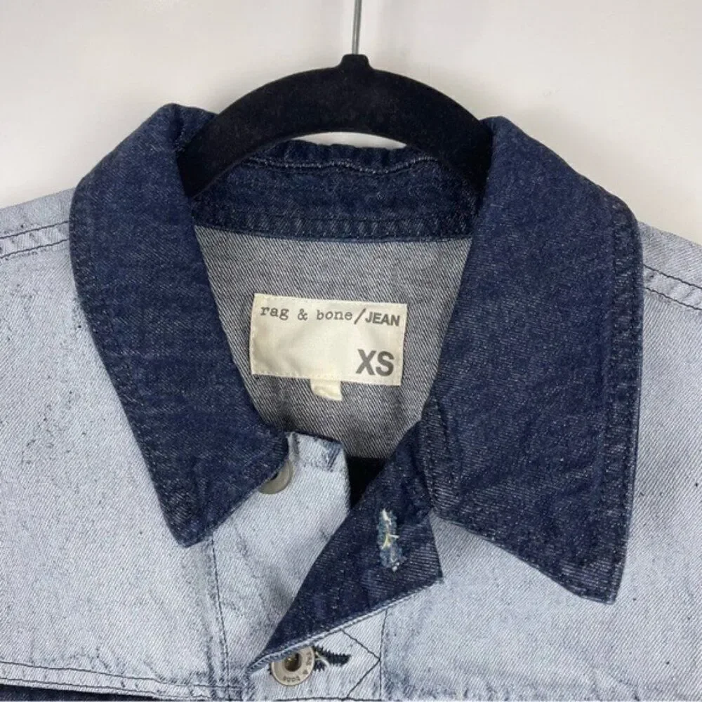 Rag & Bone Color Block Blue Denim Jean Vest Sleeveless Women's Size XS Oversized